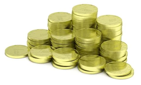 Gold coins stack isolated on white, diagonal. Stock Illustration