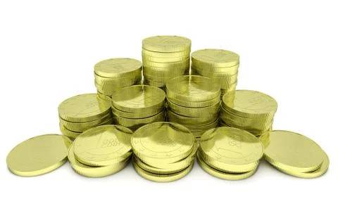Gold coins stack isolated on white, closeup view Stock Illustration