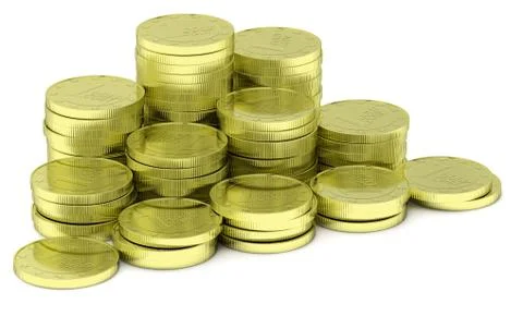 Gold coins stack isolated on white, diagonal Stock Illustration
