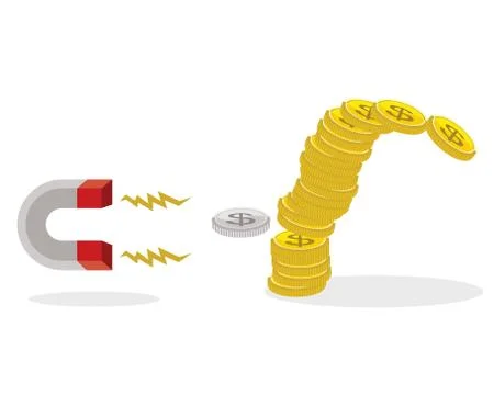 Gold coins stack, magnet, vector illustration Stock Illustration