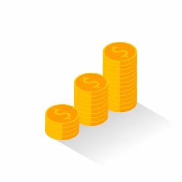 Gold coins stack Shadow icon vector isometric. Stock Illustration