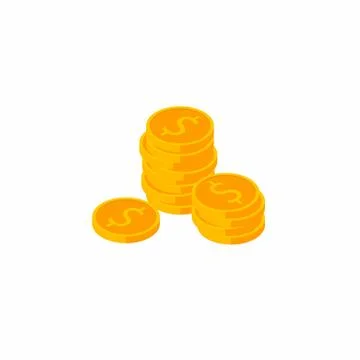 Gold coins stack White Background icon vector isometric. Illustrazione stock