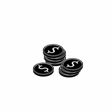 Gold coins stack White Outline icon vector isometric. Stock Illustration