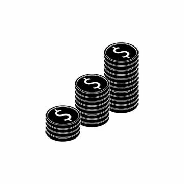 Gold coins stack White Outline icon vector isometric. Stock Illustration