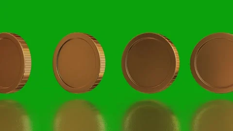 Gold coins symbol falling down - 3D Render. Golden coins falling, green screen Stock Footage 291397511