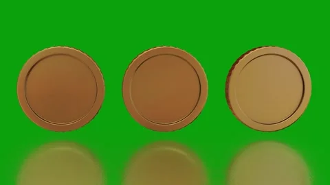 Gold coins symbol falling down - 3D Render. Golden coins falling, green screen Stock Footage 291397514