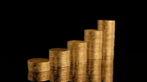 Gold coins. On a white background. shining electric bitcoin cryptocurrency gold Video stock 334028959