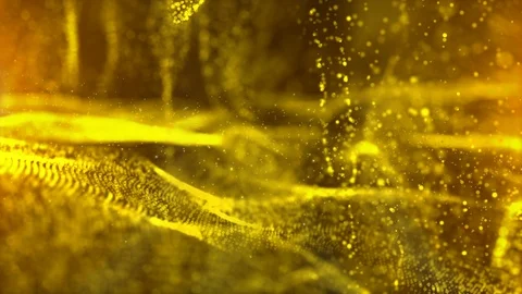 Gold color digital particles wave and grid abstract environment motion backgr Video stock 90270964