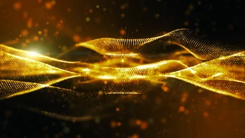 Gold color digital particles wave flow abstract motion technology background Stock Footage 111362228