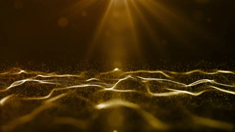 Gold color digital particles wave flow and light flare. abstract technology b Stock Footage 139075894