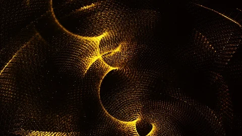 Gold color hi-tech digital particles wave flow and dots for motion abstract b Stock Footage 91840802