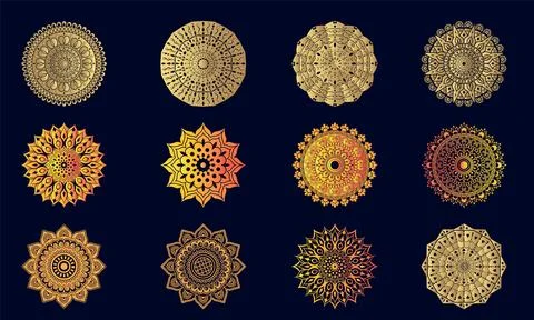 Gold color mandala vector bundle, mandala set Stock Illustration