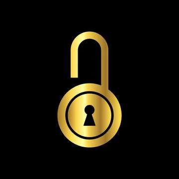 Gold Color Padlock Icon Vector Logo Template Stock Illustration