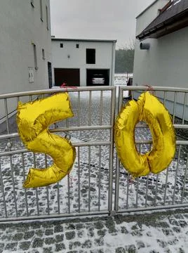 Gold-colored digits. 50. Foto stock