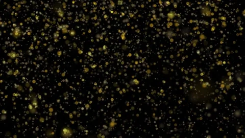 Gold colored flickering circle dots on clean black copy space background Stock Footage 346650426