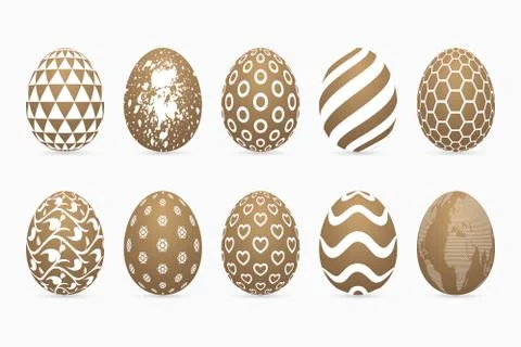 Gold colored three dimensional patterned easter egg set Stock Illustration