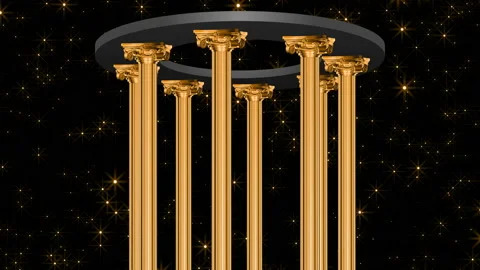 Gold columns. Round rotating rotunda. Stock-Footage 139711931