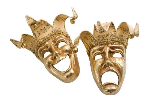 Gold comedy and tragedy masks Stock Photos