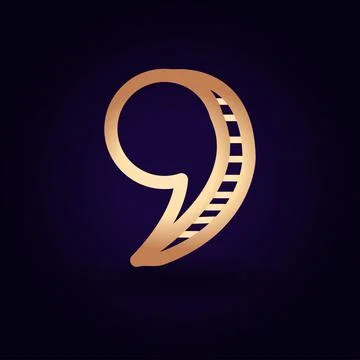 Gold comma icon. Vector illustration isolated on a blue background. School to Stock Illustration