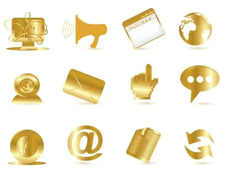 Gold communication icons isolate on white background Stock Illustration
