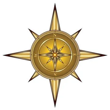 Gold compass isolated on white, vector illustration Stock Illustration