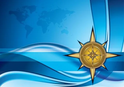 Gold compass rose on blue background with world map, eps10 vector illustration Illustration