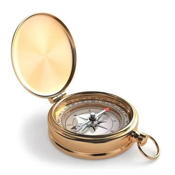 Gold compass on white isolated background. Stock Illustration