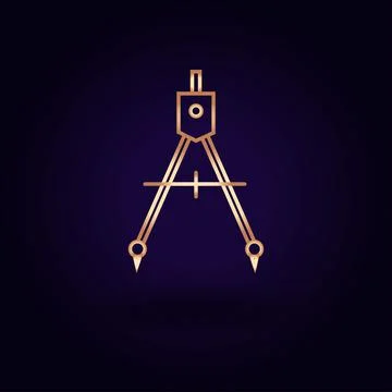 Gold compasses icon. Vector illustration isolated on a blue background. Schoo Stock Illustration