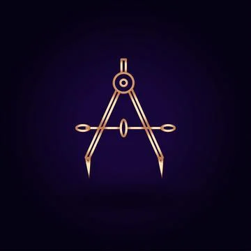 Gold compasses icon. Vector illustration isolated on a blue background. Schoo Stock Illustration