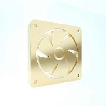 Gold Computer cooler icon isolated on white background. PC hardware fan. 3d i Stock Illustration