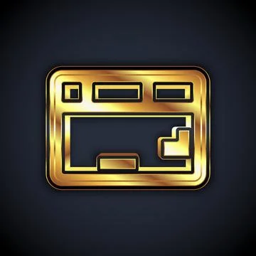 Gold Computer keyboard icon isolated on black background. PC component sign Stock-Illustration