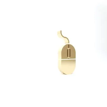 Gold Computer mouse icon isolated on white background. Optical with wheel sym 스톡 일러스트