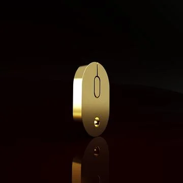 Gold Computer mouse icon isolated on brown background. Optical with wheel sym Stock Illustration