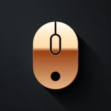Gold Computer mouse icon isolated on black background. Optical with wheel symbol Stock Illustration