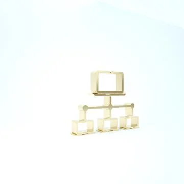 Gold Computer network icon isolated on white background. Laptop network. Inte Stock Illustration
