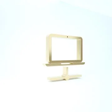 Gold Computer network icon isolated on white background. Laptop network. Inte Stock Illustration