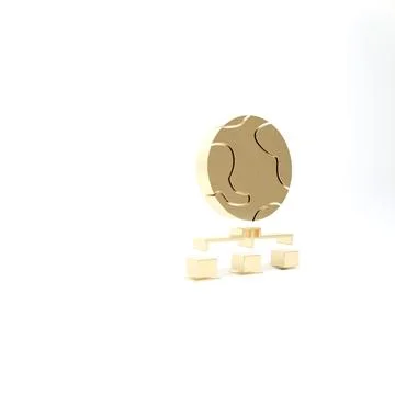 Gold Computer network icon isolated on white background. Online gaming. Lapto Stock Illustration