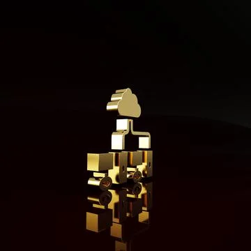 Gold Computer network icon isolated on brown background. Laptop network. Inte Stock Illustration