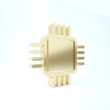 Gold Computer processor with microcircuits CPU icon isolated on white backgro Illustrazione stock