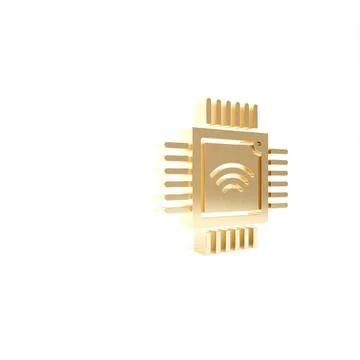 Gold Computer processor with microcircuits CPU icon isolated on white backgro Stock Illustration