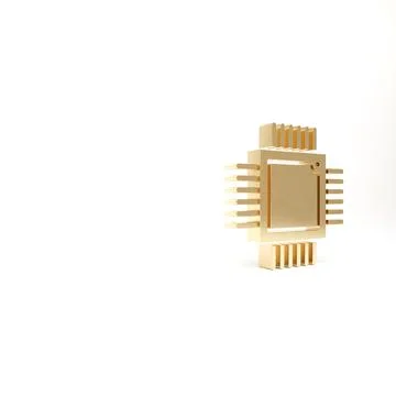 Gold Computer processor with microcircuits CPU icon isolated on white backgro Stock Illustration