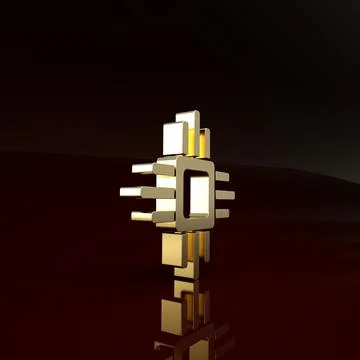 Gold Computer processor with microcircuits CPU icon isolated on brown backgro イラスト素材