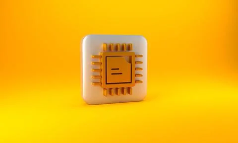 Gold Computer processor with microcircuits CPU icon isolated on yellow backgr イラスト素材