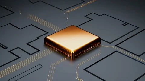 Gold computer processor working hard transfer data, technology background Stock Footage 224654485