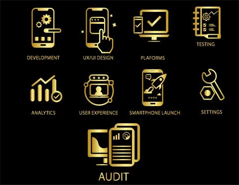 Gold computing icons collection Illustrazione stock