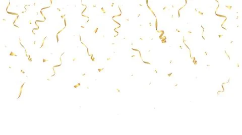 Gold confetti background. Festive backdrop. Party design with golden ribbons Stock Illustration