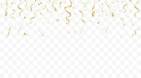 Gold confetti background. Festive backdrop. Party design with golden ribbons Stock Illustration