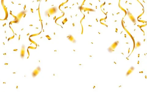 Gold confetti. Celebration carnival ribbons. Luxury greeting card. Vector ill Stock Illustration