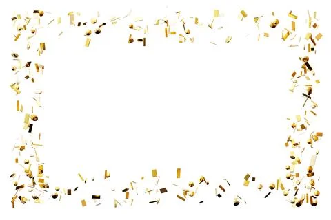 Gold confetti creates a rectangular frame on a clear background. This design  Stock Illustration