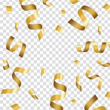 Gold confetti explosion on transparent background. Frame of shiny glossy Stock Illustration